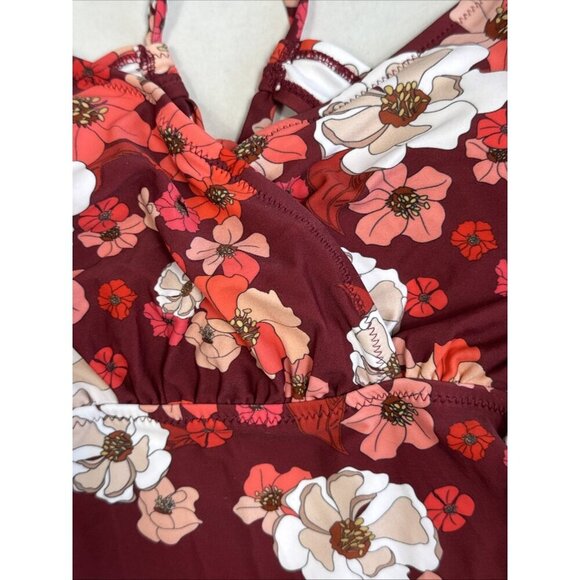 CUPSHE Women's M One-Piece Swimsuit Burgundy Floral NWT - Picture 5 of 16